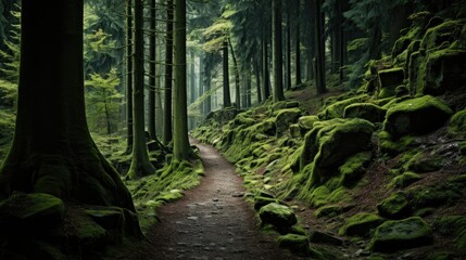 an image of a secluded path meandering through the dense greenery of the Black Forest