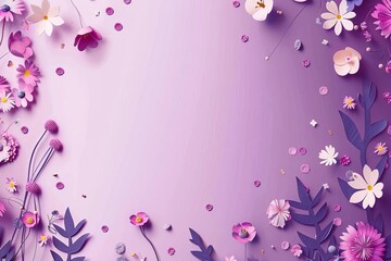 Global women's day celebration backdrop with ample blank space Women's day holiday violet background adorned with floral illustrations