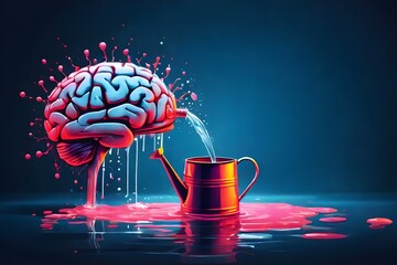 Brainwashing concept. Vector illustration of showering on human brain. Psychology, make someone to believe, manipulate thought, control how people think concept. Mental hygiene, mental wellbeing - obrazy, fototapety, plakaty