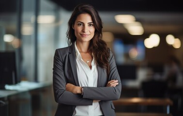 Confident female executive in a contemporary office setting.