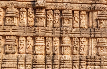 Sculpture of women mudra carved on wall of  Konark Sun Temple India
