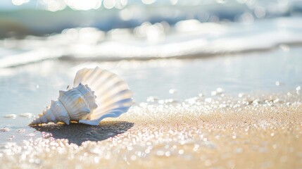 Obraz na płótnie Canvas Seashells on the beach, island tourism concept, beach shell screen saver, advertising screen, public service advertisement