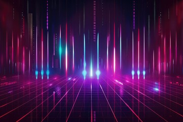 Digital equalizer sound wave vector illustration. Music neon background. Illuminated digital wave of glowing particles. - obrazy, fototapety, plakaty