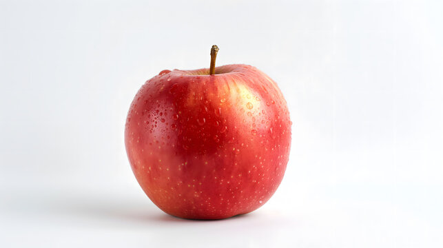 Fresh Red Apple with Water Droplets on White Background
