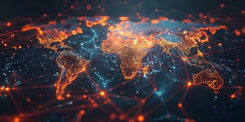 The title Connecting Continents and Countries Through Global Network Technology. Concept Global Connectivity, Tech Network, Connecting Continents, Cross-Border Communication, Digital Globalization