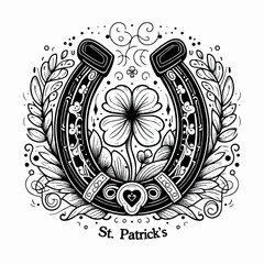 horseshoe with clover coloring page  st patrick's day