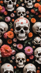 Photo Of Skulls And Flowers Pattern