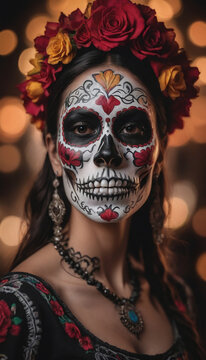 Photo Of Woman With Mexican Skull Face Paint