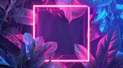 A tropical silver and neon lights background with space in the center for geometry.