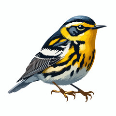 Illustrate a detailed and clear image of a Warbler, specifically of the genus Setophaga, on a white background