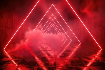 Abstract black red gaming background with modern luxury grid pattern retro vapor synthwave smoke fog, neon red light ray and triangle stripes line.