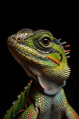 Close-Up Portrait of a Captivating Iguana Against a Dark Background