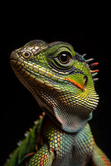 Obraz premium Close-Up Portrait of a Captivating Iguana Against a Dark Background