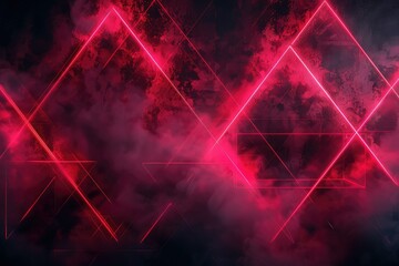 Abstract black red gaming background with modern luxury grid pattern retro vapor synthwave smoke fog, neon red light ray and triangle stripes line.