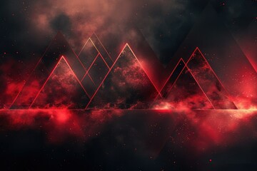 Abstract black red gaming background with modern luxury grid pattern retro vapor synthwave smoke fog, neon red light ray and triangle stripes line. - obrazy, fototapety, plakaty