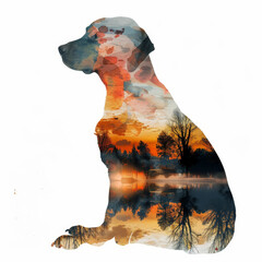 Double Exposure German Shorthaired Pointer Silhouette in Park Gen AI
