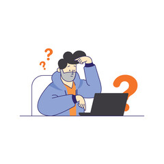 Flat illustration a man confused in front of laptops