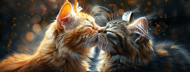Paint a serene image of two cats grooming each other lovingly