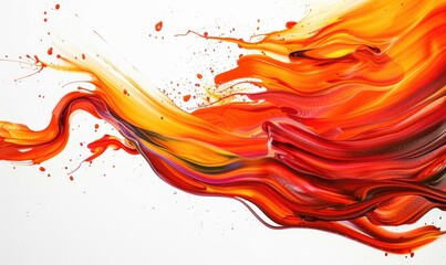 A brush glides across a white canvas. Orange, yellow and red gradient paint stroke. Abstract background.