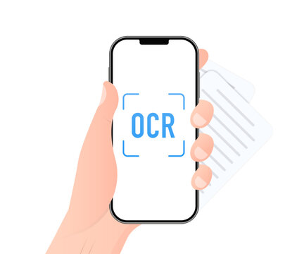 OCR, Optical character recognition. Document scanner smartphone interface vector template. Vector illustration