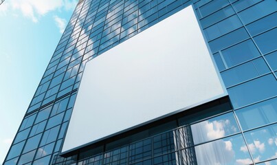 Obraz premium Blank screen banner mockup displayed on the modern building facade. Close Up view.