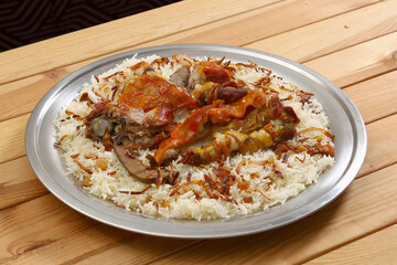 Meat Rice Mandi traditional Arabic rice food mutton lamb