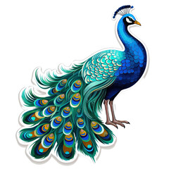 Obraz premium Peacock with colorful feathers isolated on white background. Vector illustration.