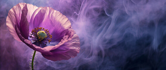 Fioletowy kwiat mak, abstrakcyjny dym - obrazy, fototapety, plakaty