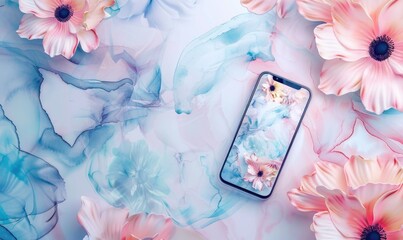 Smartphone mockup on watercolor floral patter