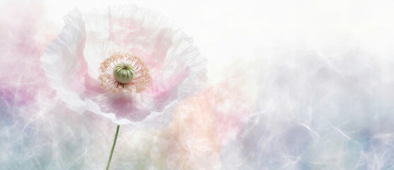 Pastelowe tło, piękny kwiat  wiosenny mak - obrazy, fototapety, plakaty