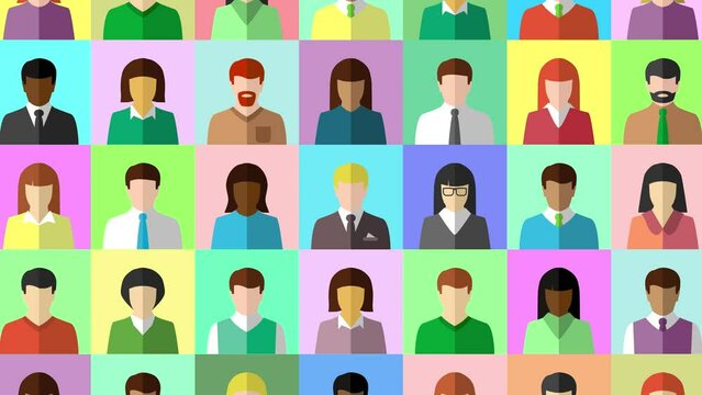 Animation concept with collage of diverse business people and zoom in effect on a businessman in suit