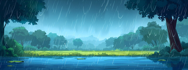 Rain time cartoon background