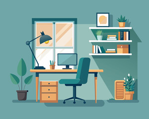 Room Interior Office Vector illustration - obrazy, fototapety, plakaty