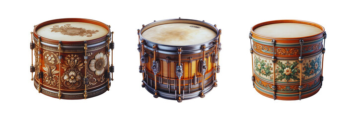 Set of Drums, illustration, isolated over on transparent white background