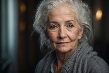 Nachdenkliche Seniorin – ein Leben voller Erfahrungen und Weisheit - obrazy, fototapety, plakaty
