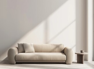 Modern interior design, a beige sofa and armchair in the living room