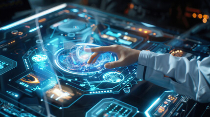 The hand touching global network and data exchanges over the world.