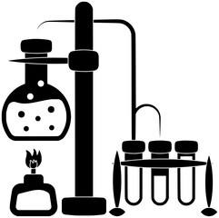 chemistry illustration research silhouette laboratory logo apparatus icon science outline equipment vial test experiment flask container tube analysis chemical shape lab biology liquid for vector