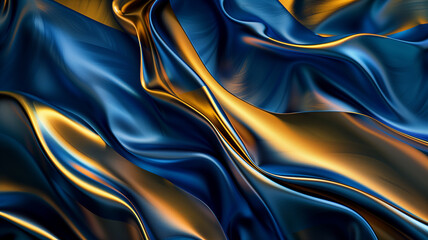 Abstract blue and gold fluid shapes.
