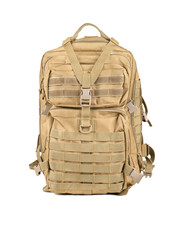 Military backpack for things sand color isolated on white background