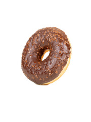 Beautiful donut with chocolate icing isolated on white background