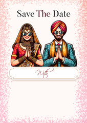 Punjabi Traditional Royal Wedding Invitation card design Bride and Groom with text place holder 