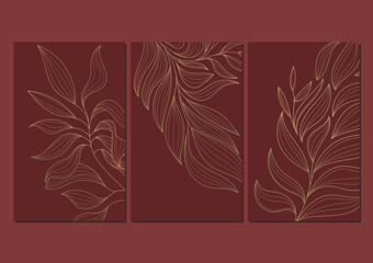 Vector gold leaves luxury golden floral covers Line leaves and flowers nature