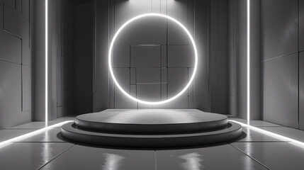 Empty Dark Room with Futuristic Neon Light, Modern Interior Design, Abstract Architecture