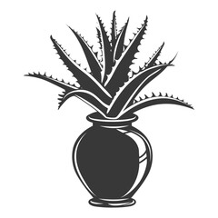 Silhouette Aloe vera tree in the vase black color only