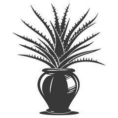 Silhouette Aloe vera tree in the vase black color only