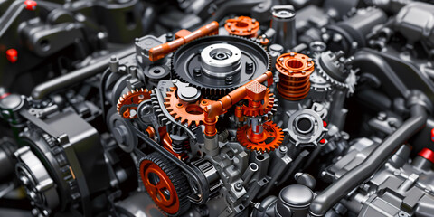 Engine Gears and Mechanical Parts, Automotive Engineering Close-Up