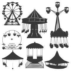 Silhouette Amusement Park Rides collection set black color only