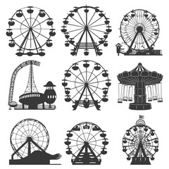 Silhouette Amusement Park Rides collection set black color only