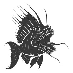 Silhouette Anglerfish Fish Animal from deep sea black color only